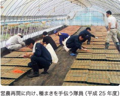 営農再開に向け、種まきを手伝う隊員(平成25年度)