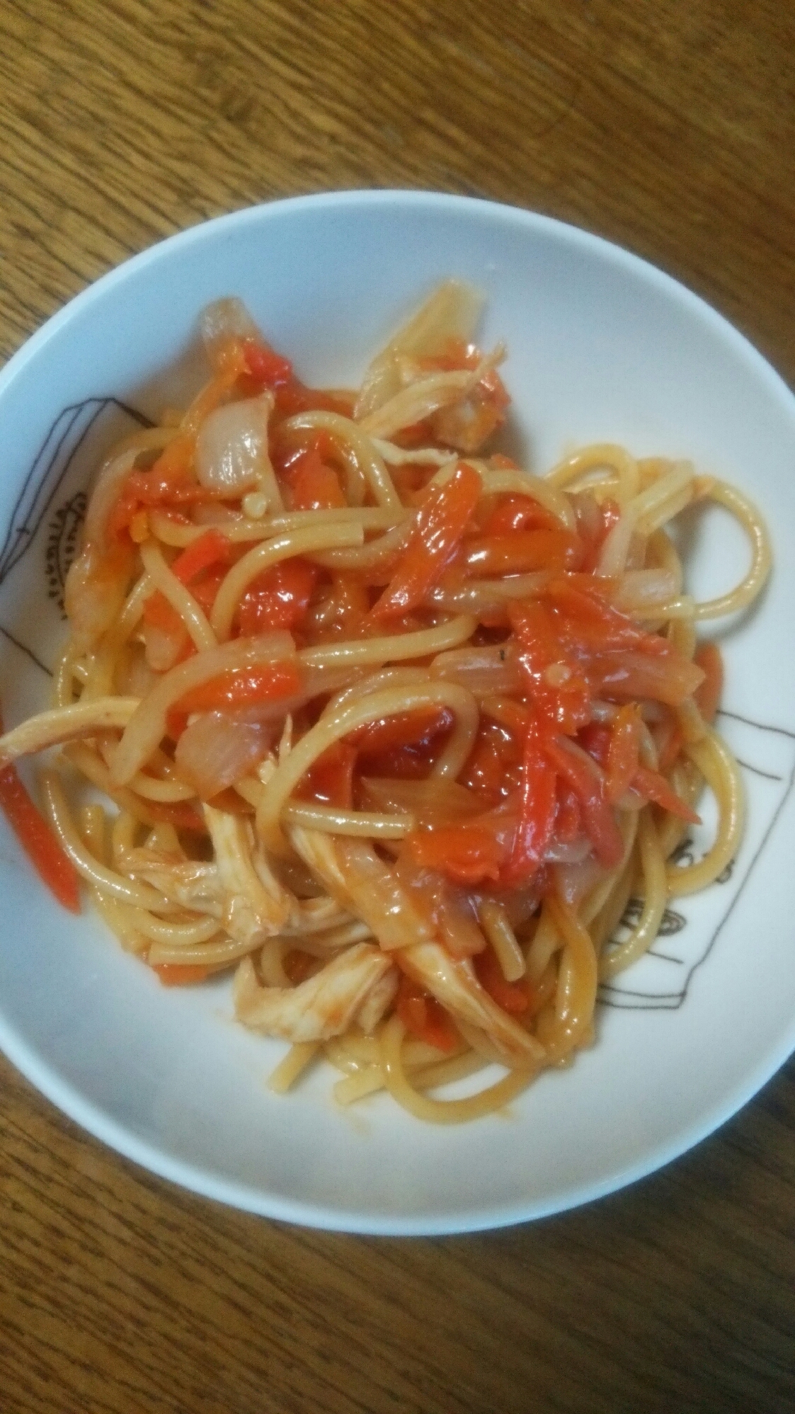 玉ねぎ人参のケチャップパスタの写真