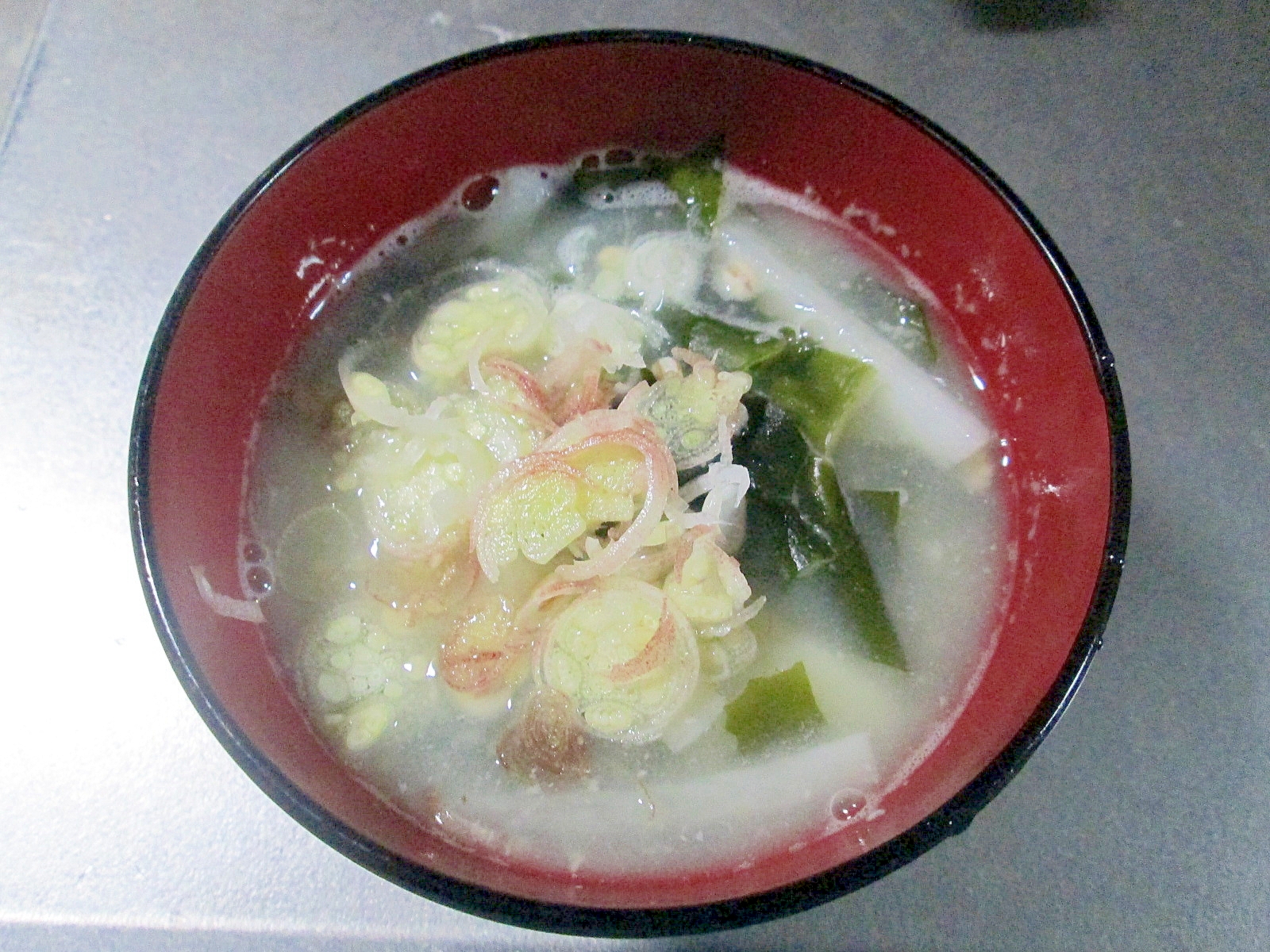 長いものお味噌汁♪みょうが添えの写真