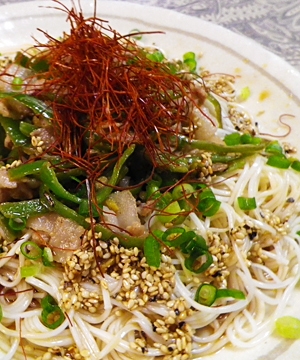 豚ピーマンゴマ素麺の写真