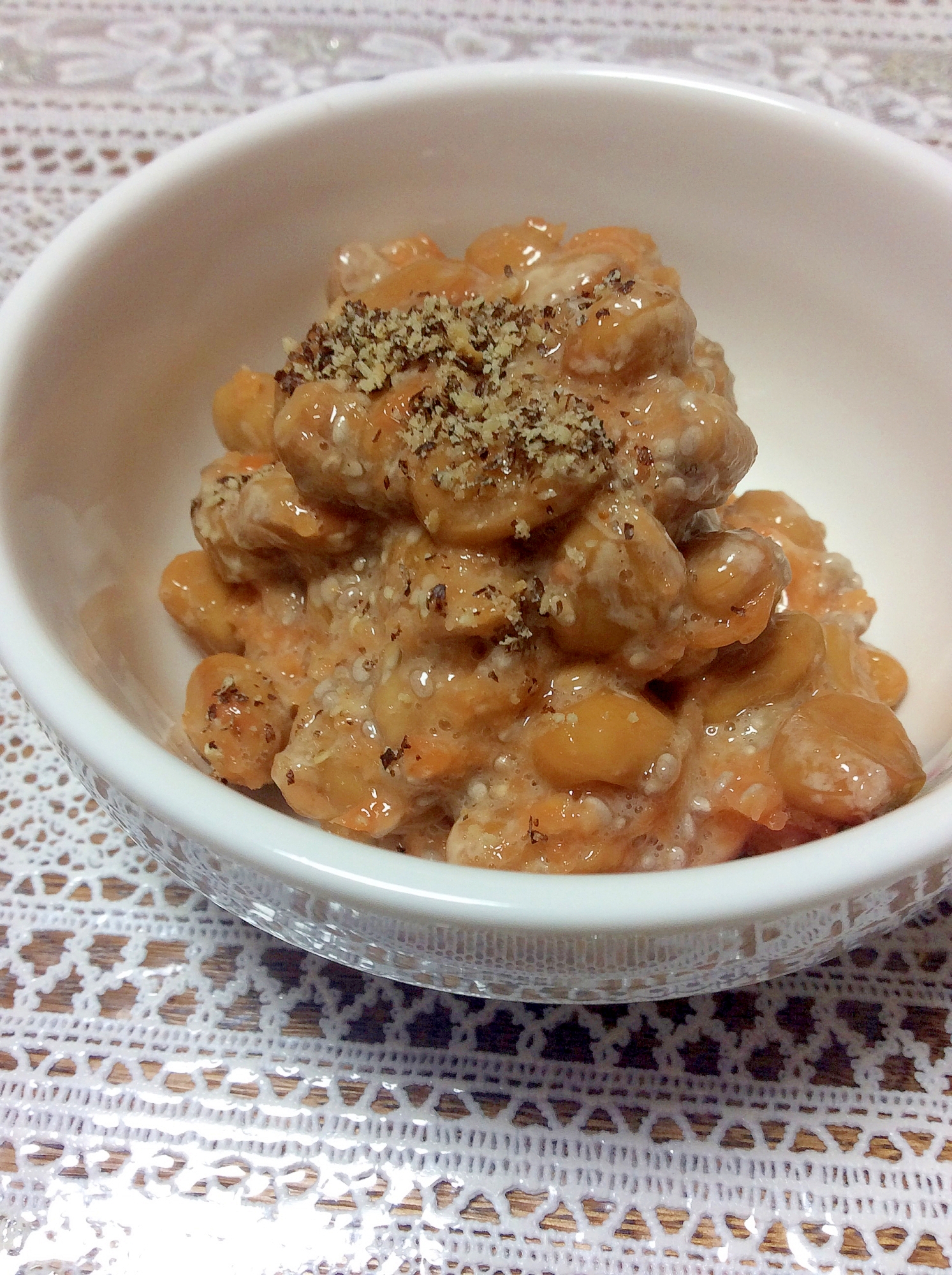 おろし人参チアシードすりえごま入り☆納豆の写真