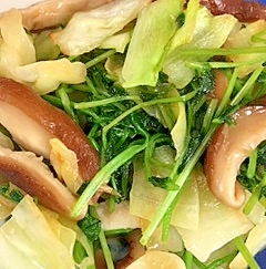キャベツ、豆苗、椎茸のココナッツオイル炒めの写真