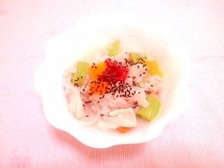インゲンと鶏肉の豆乳おじやの写真