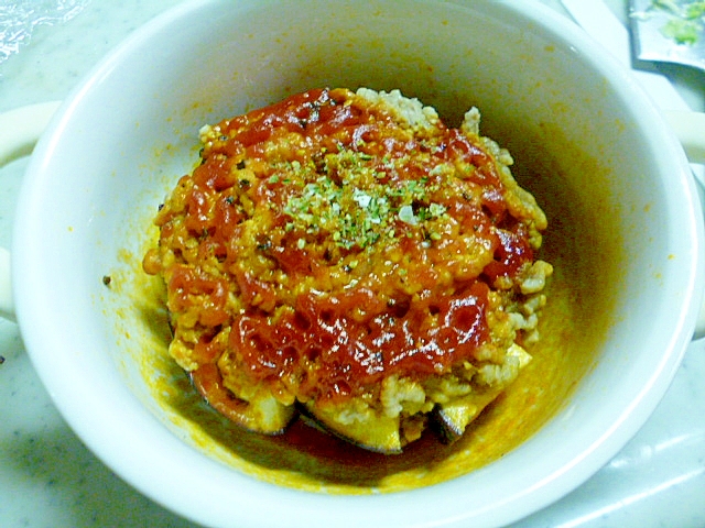 簡単！おつまみ！ナスと豚ひき肉の洋風重ね蒸しの写真