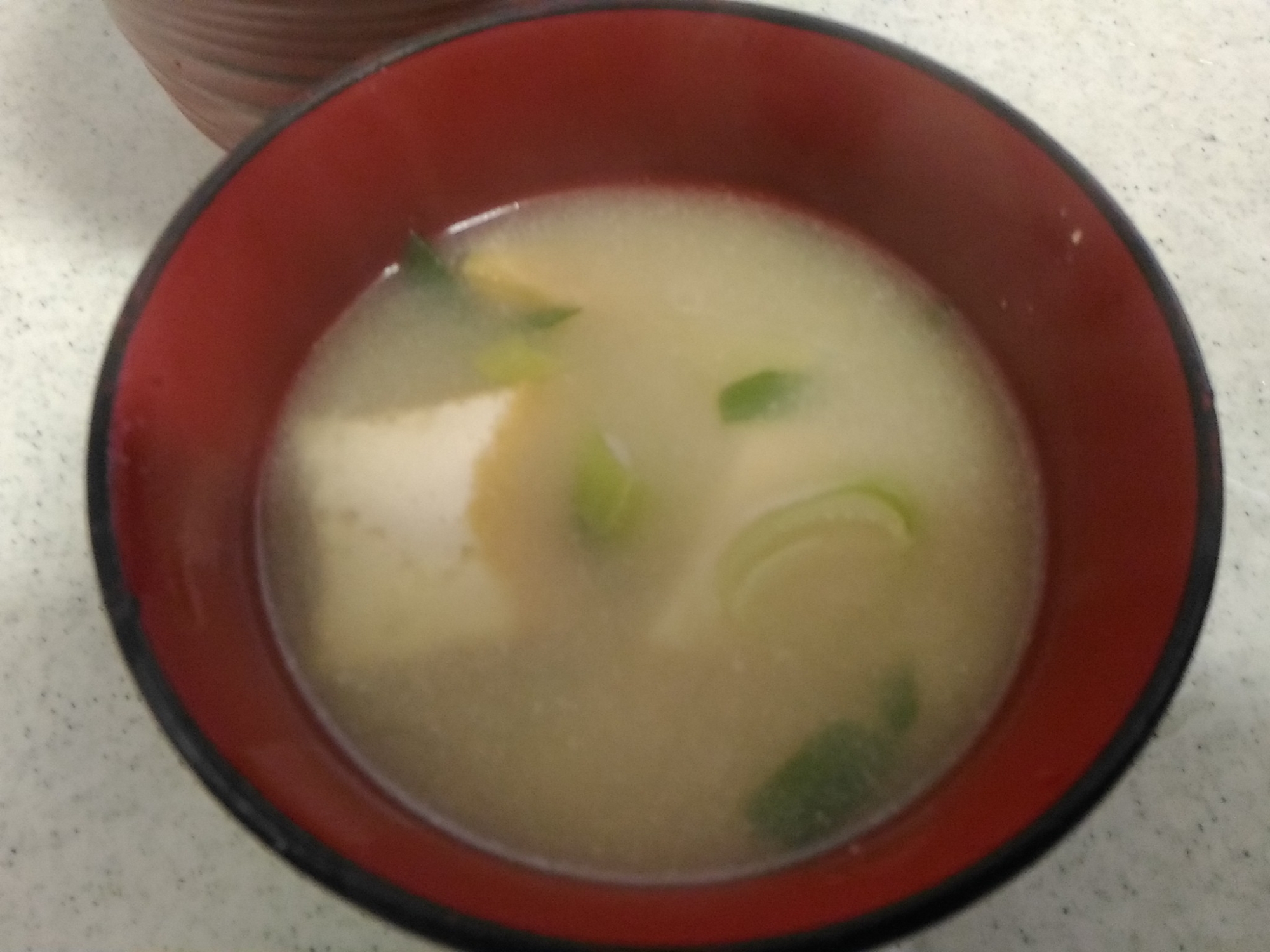 厚揚げと白葱の味噌汁の写真