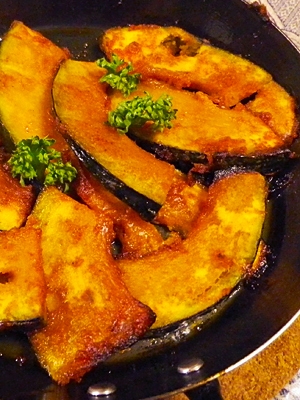 グリルパンで、カボチャのケチャップつけダレ焼きの写真