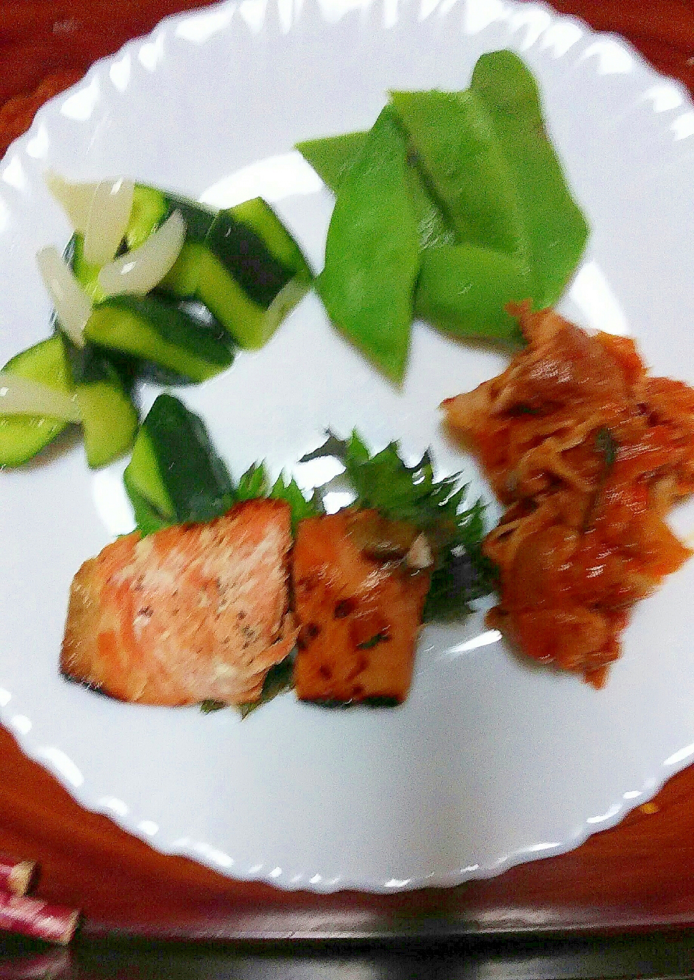 鮭&豚のケチャップ焼き☆夏野菜プレートの写真