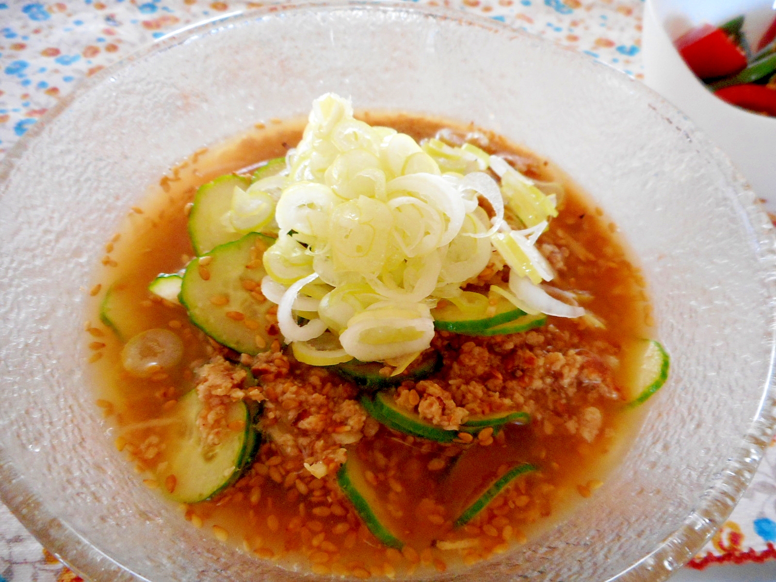 アジとキュウリの冷汁そうめんの写真