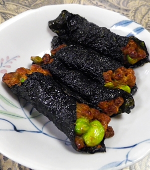 辛子枝豆納豆の海苔巻きあげ焼きの写真