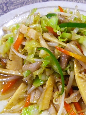 薄切り野菜のオイスターソース炒めの写真