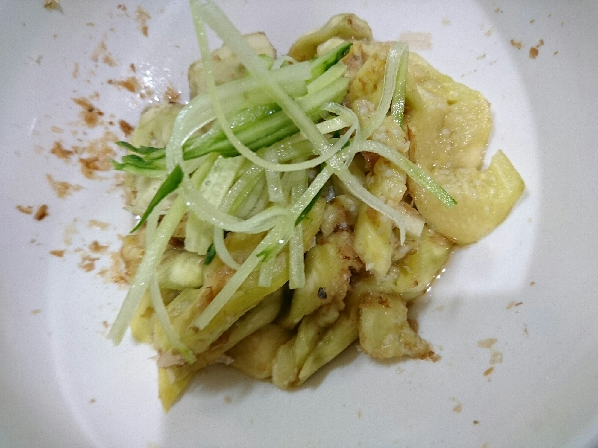 茄子のレンジ蒸しポン酢おかかきゅうりあえの写真