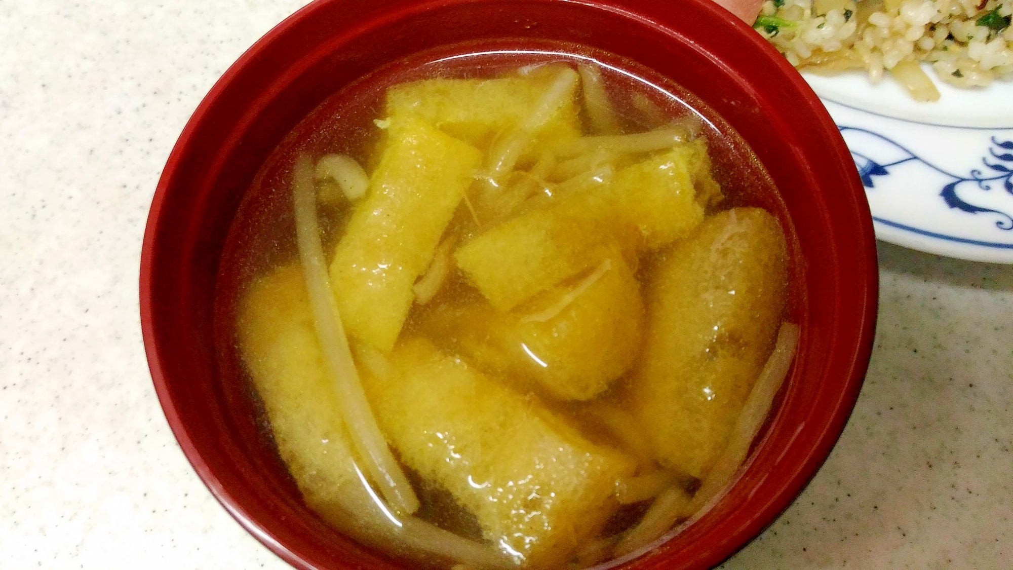 もやしとあげのカレー風味スープの写真