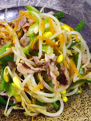 大豆もやしのロース肉炒めの写真